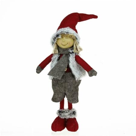 COOLCOLLECTIBLES 13.5 in. Young Boy Gnome in Faux Synthetic Fur Vest Christmas Tabletop Decoration CO23485